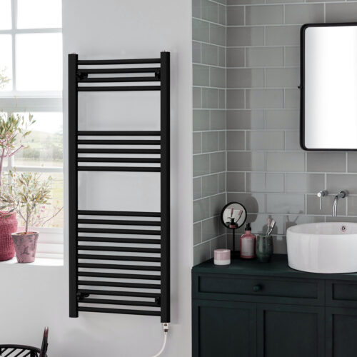 Bray Black Straight Towel Warmer / Heated Bathroom Towel Rail Radiator – Electric Best Quality & Price, Energy Saving / Economic To Run Buy Online From Adax SolAire UK Shop 2