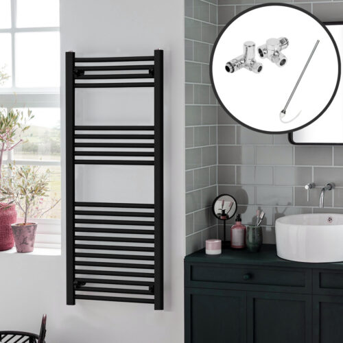 Bray Black Straight Towel Warmer / Heated Towel Rail Radiator – Dual Fuel Best Quality & Price, Energy Saving / Economic To Run Buy Online From Adax SolAire UK Shop
