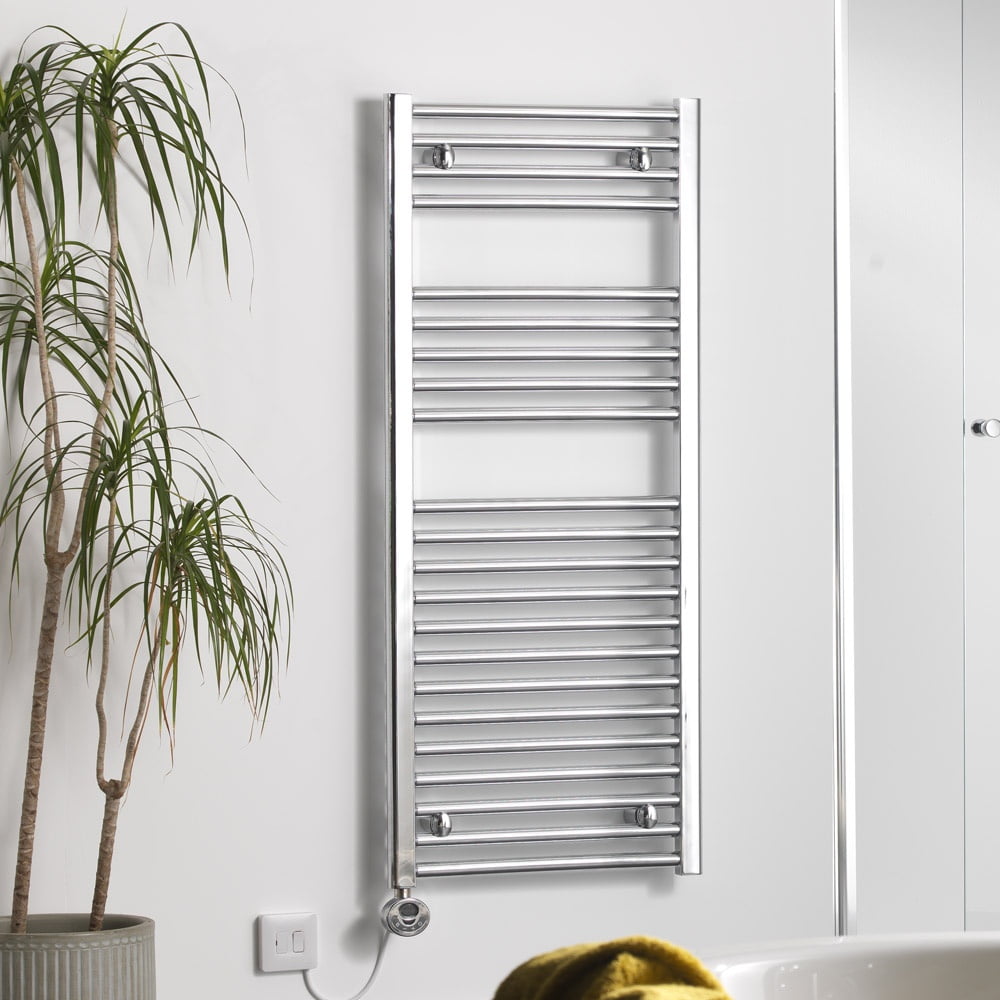 1000 x 250 mm companyblue 250mm Wide White Thermostatic Electric Heated Pre-Filled Towel Rail Radiator Flat Ladder for Stylish Bathroom