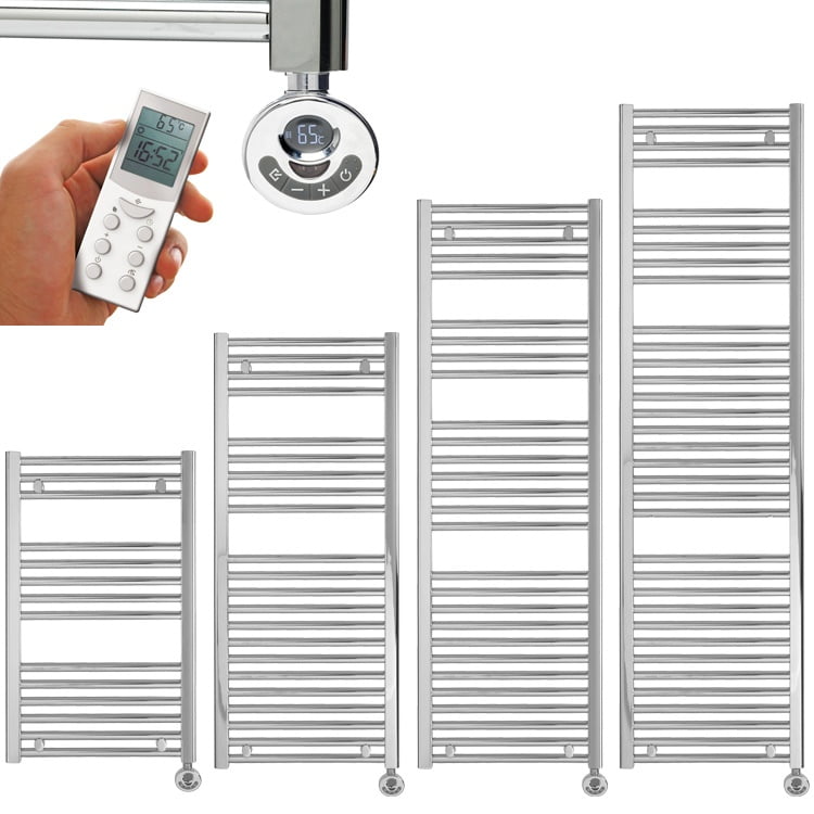 1000 x 250 mm companyblue 250mm Wide White Thermostatic Electric Heated Pre-Filled Towel Rail Radiator Flat Ladder for Stylish Bathroom