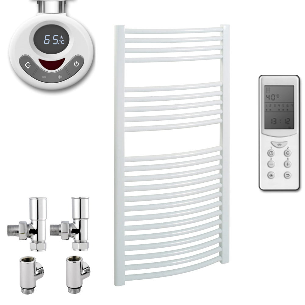 Bray Curved Towel Warmer / Heated Towel Rail, White – Dual Fuel, Thermostat + Timer Best Quality & Price, Energy Saving / Economic To Run Buy Online From Adax SolAire UK Shop