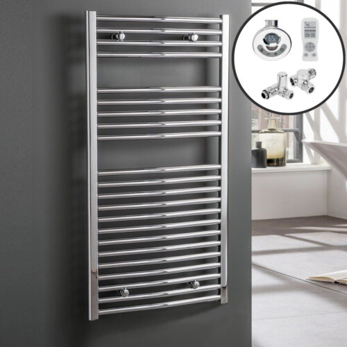 Bray Curved Towel Warmer / Heated Towel Rail, Chrome – Dual Fuel, Thermostat + Timer Best Quality & Price, Energy Saving / Economic To Run Buy Online From Adax SolAire UK Shop