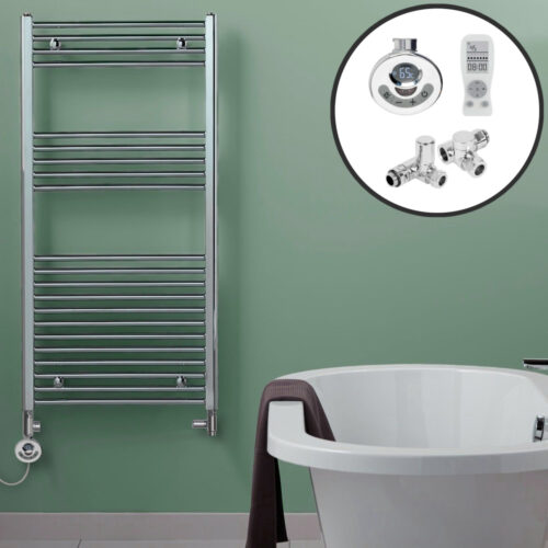 Bray Straight Heated Towel Rail / Warmer, Chrome – Dual Fuel, Thermostat + Timer Best Quality & Price, Energy Saving / Economic To Run Buy Online From Adax SolAire UK Shop