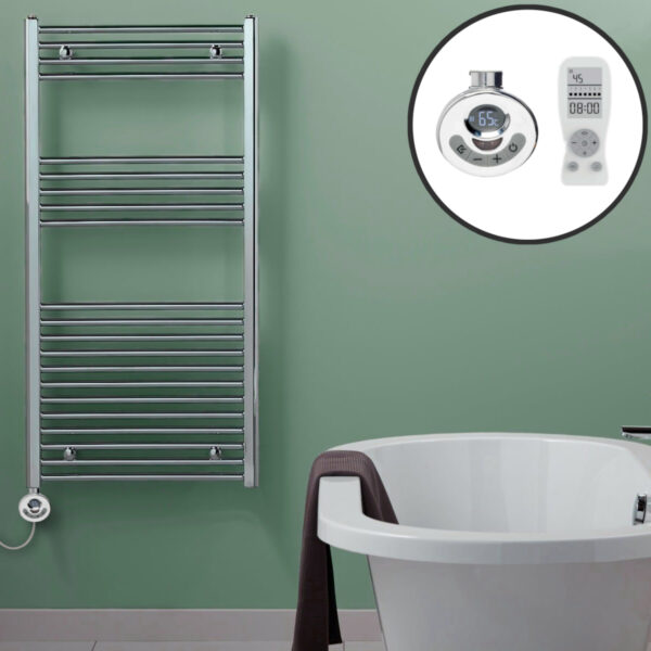 Bray Straight Towel Warmer / Heated Bathroom Towel Rail, Chrome – Electric, Thermostat + Timer Best Quality & Price, Energy Saving / Economic To Run Buy Online From Adax SolAire UK Shop 21