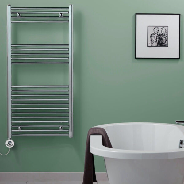 Bray Straight Towel Warmer / Heated Bathroom Towel Rail, Chrome – Electric, Thermostat + Timer Best Quality & Price, Energy Saving / Economic To Run Buy Online From Adax SolAire UK Shop 18