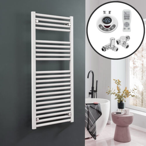 Bray Straight Heated Towel Rail / Warmer, White – Dual Fuel, Thermostat + Timer Best Quality & Price, Energy Saving / Economic To Run Buy Online From Adax SolAire UK Shop