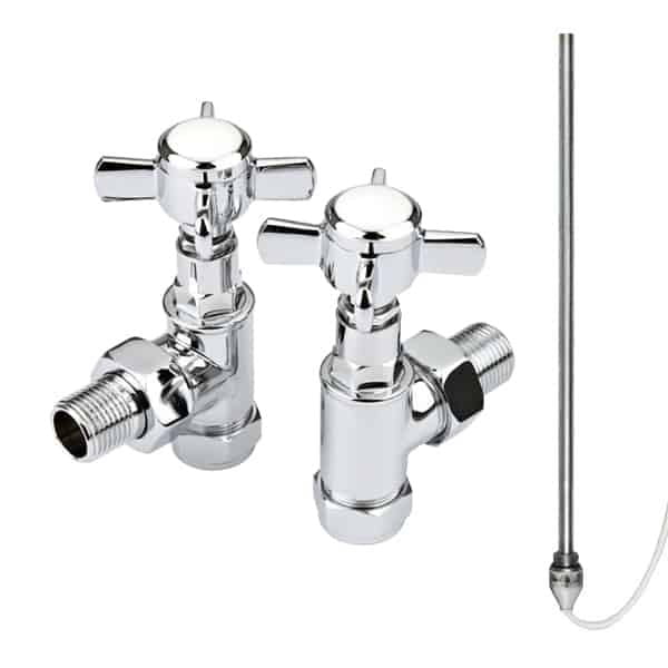 DUAL FUEL KIT G For Towel Warmers: PTC Heating Element & Traditional Crosshead Valves. For Heated Towel Rails / Warmers / Radiators