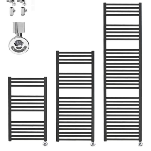 Bray Black Straight Towel Warmer / Heated Towel Rail Radiator – Dual Fuel, Thermostat + Timer Best Quality & Price, Energy Saving / Economic To Run Buy Online From Adax SolAire UK Shop 2