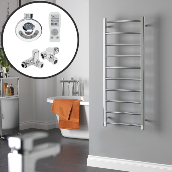 Alpine Chrome Modern Towel Warmer / Heated Towel Rail – Dual Fuel, Thermostat + Timer Best Quality & Price, Energy Saving / Economic To Run Buy Online From Adax SolAire UK Shop 3