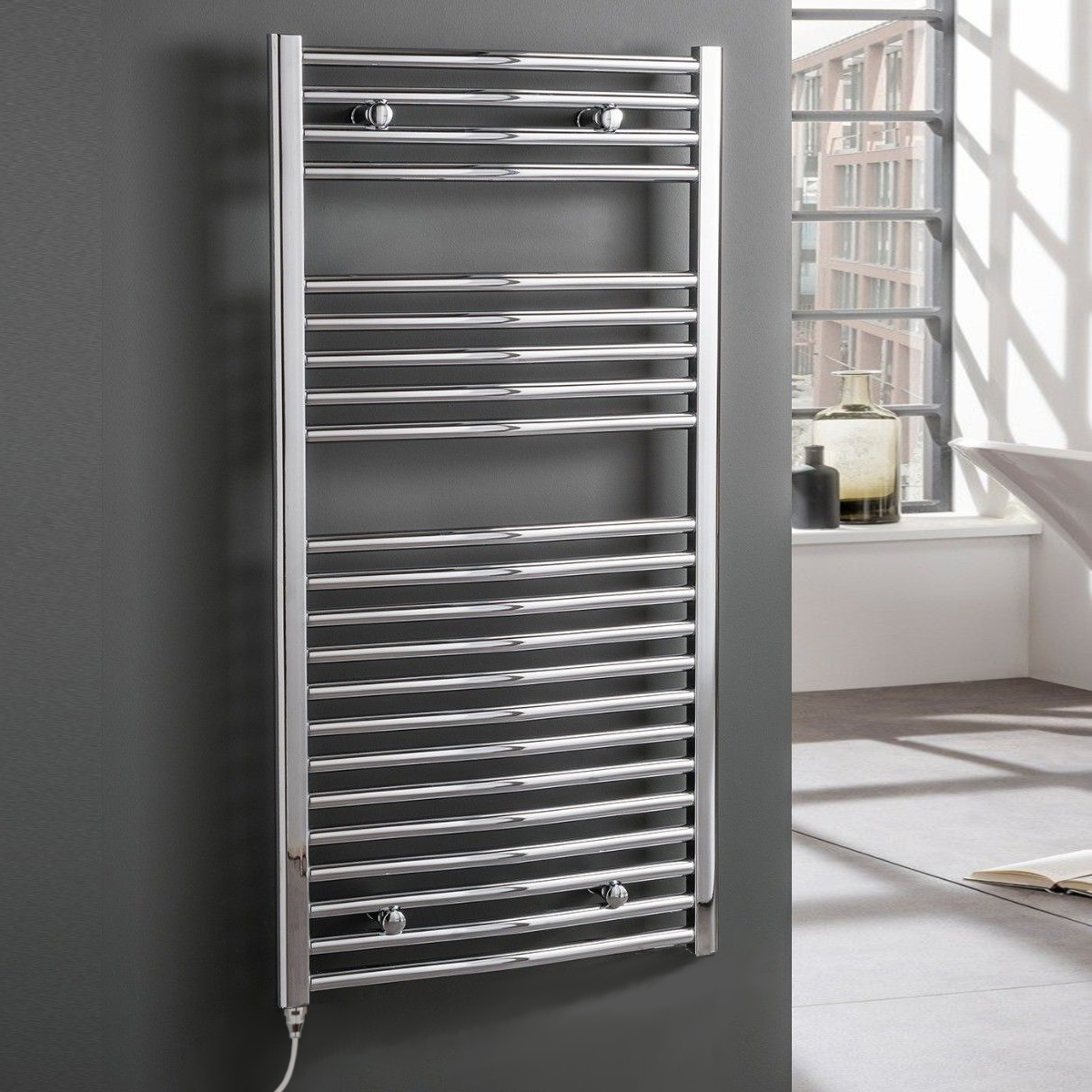 Bray Curved Heated Towel Rail / Warmer / Radiator, Chrome – Electric Best Quality & Price, Energy Saving / Economic To Run Buy Online From Adax SolAire UK Shop