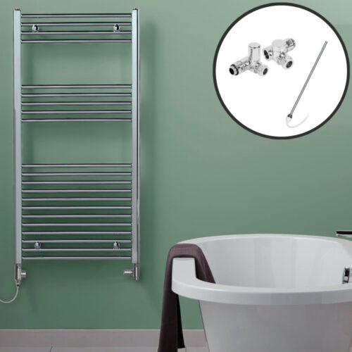 Bray Straight Flat Heated Towel Rail / Warmer / Radiator, Chrome – Dual Fuel Best Quality & Price, Energy Saving / Economic To Run Buy Online From Adax SolAire UK Shop