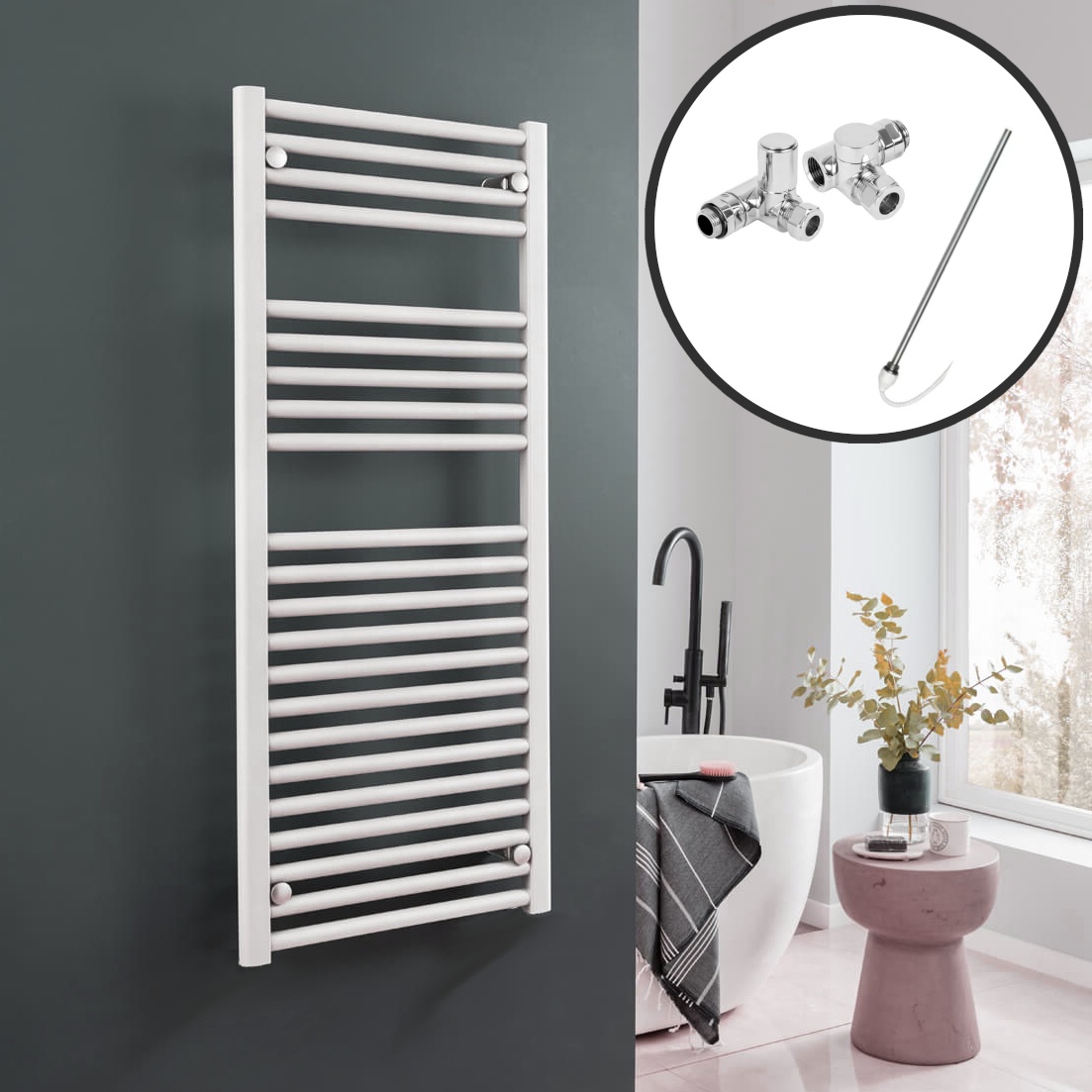 Bray Straight or Flat Heated Towel Rail / Warmer, White – Dual Fuel, Electric Best Quality & Price, Energy Saving / Economic To Run Buy Online From Adax SolAire UK Shop
