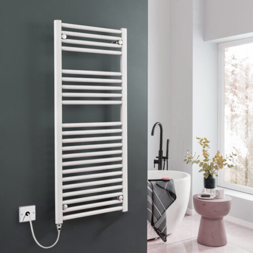 Bray Straight or Flat Heated Bathroom Towel Rail / Warmer / Radiator, White – Electric Best Quality & Price, Energy Saving / Economic To Run Buy Online From Adax SolAire UK Shop