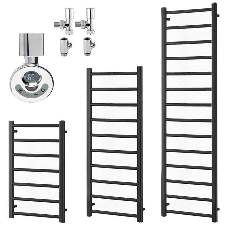 Laurel Elements Square Tube Heated Towel Rail Thermostat Timer Dual Fuel 