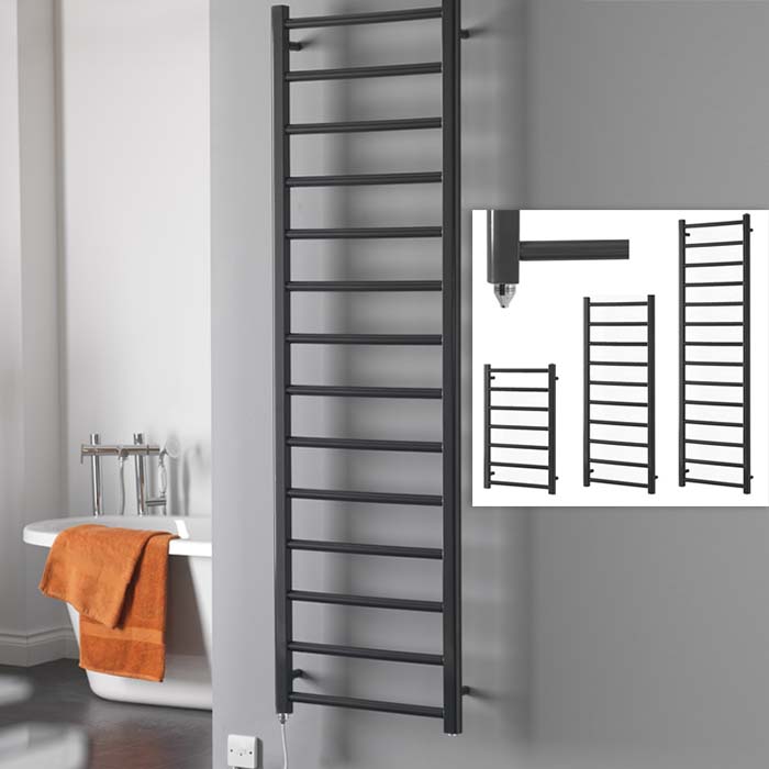 Alpine Anthracite Modern Heated Towel Rail / Warmer Bathroom Radiator Electric Best Quality & Price, Energy Saving / Economic To Run Buy Online From Adax SolAire UK Shop