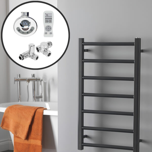 Alpine Anthracite Heated Towel Rail / Warmer – Dual Fuel + Thermostat, Timer Best Quality & Price, Energy Saving / Economic To Run Buy Online From Adax SolAire UK Shop 3