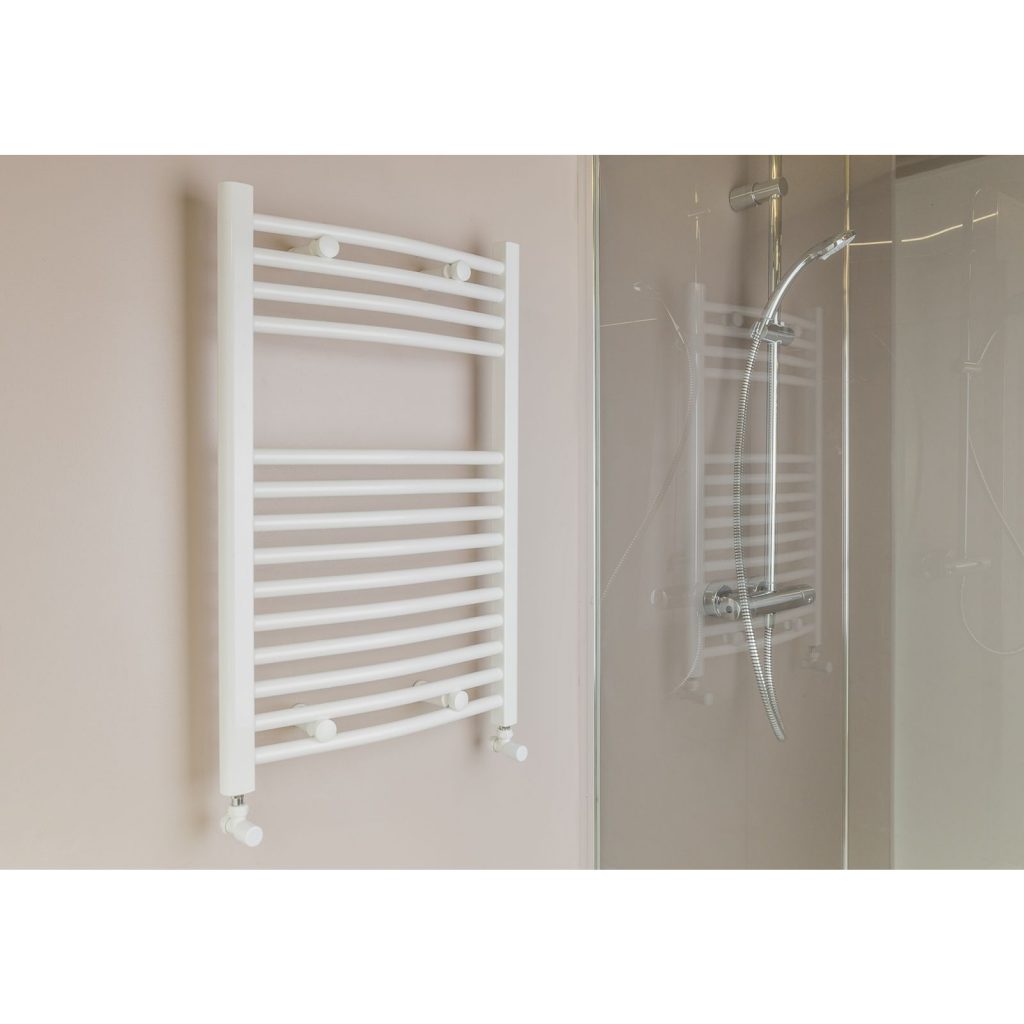 SALE: Qual-Rad 500x750mm Curved Heated Towel Rail / Warmer, White – Central Heating Best Quality & Price, Energy Saving / Economic To Run Buy Online From Adax SolAire UK Shop