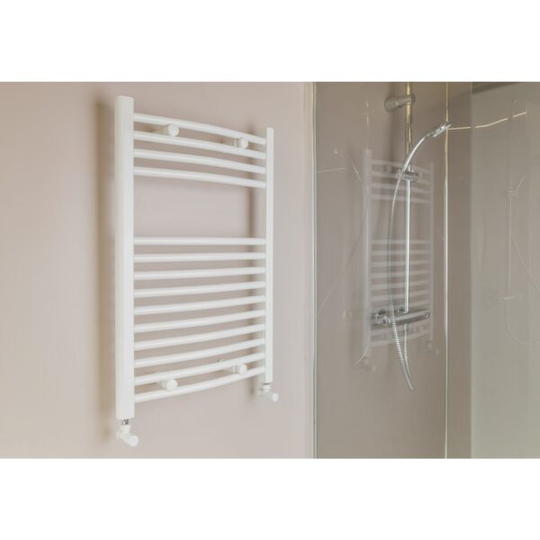 Qual Rad 500x750mm Curved White Heated Towel Rail - Central Heating