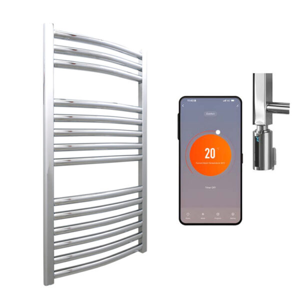 Bray Curved Chrome | Smart Electric Towel Rail with Thermostat, Timer + WiFi Control Best Quality & Price, Energy Saving / Economic To Run Buy Online From Adax SolAire UK Shop 7