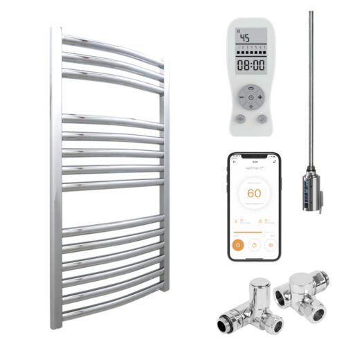 Bray Curved Chrome | Dual Fuel Towel Rail with Thermostat, Timer + WiFi Control Best Quality & Price, Energy Saving / Economic To Run Buy Online From Adax SolAire UK Shop