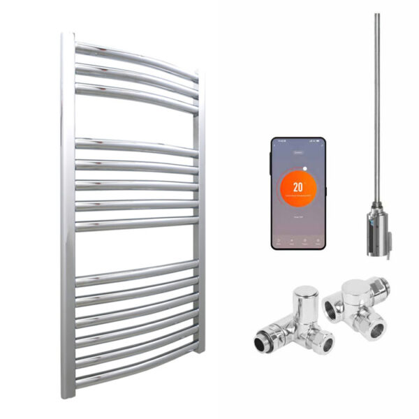 Bray Curved Chrome | Dual Fuel Towel Rail with Thermostat, Timer + WiFi Control Best Quality & Price, Energy Saving / Economic To Run Buy Online From Adax SolAire UK Shop 8