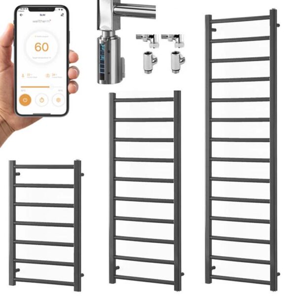 Alpine Anthracite | Dual Fuel Towel Rail with Thermostat, Timer + WiFi Control Best Quality & Price, Energy Saving / Economic To Run Buy Online From Adax SolAire UK Shop 2