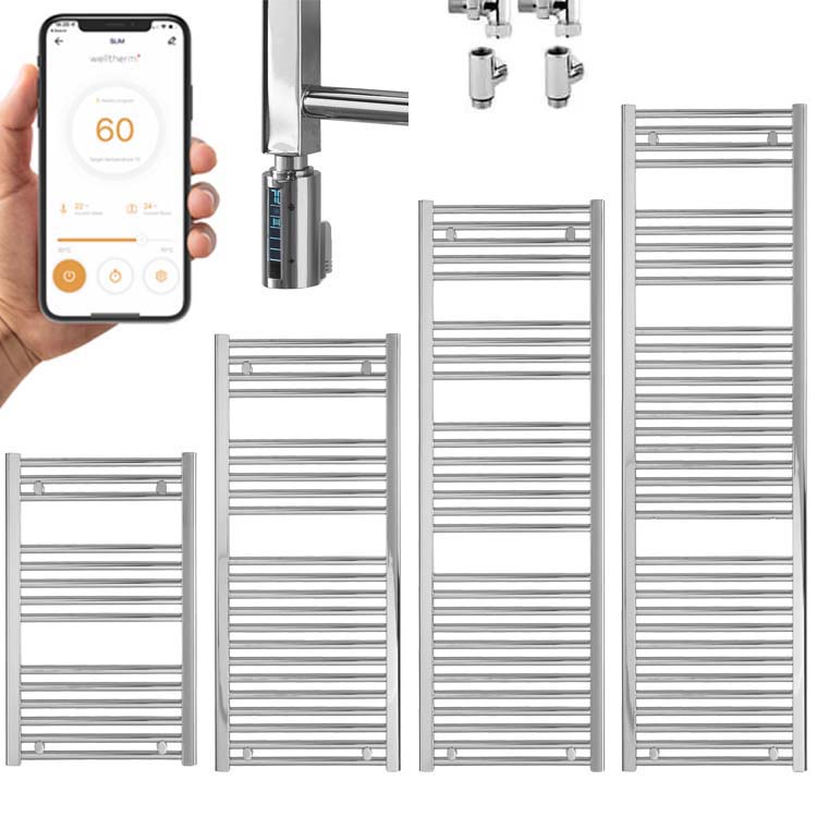 Bray Straight Chrome | Dual Fuel Towel Rail with Thermostat, Timer + WiFi Control Best Quality & Price, Energy Saving / Economic To Run Buy Online From Adax SolAire UK Shop