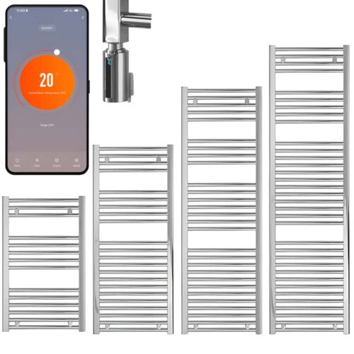 Bray Straight Chrome | Smart Electric Towel Rail with Thermostat, Timer + WiFi Control Best Quality & Price, Energy Saving / Economic To Run Buy Online From Adax SolAire UK Shop