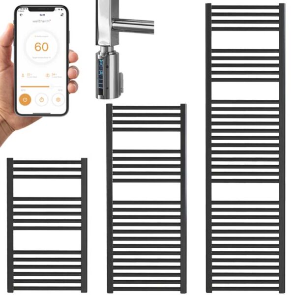 Bray Straight Black | Smart Electric Towel Rail with Thermostat, Timer + WiFi Control Best Quality & Price, Energy Saving / Economic To Run Buy Online From Adax SolAire UK Shop 2