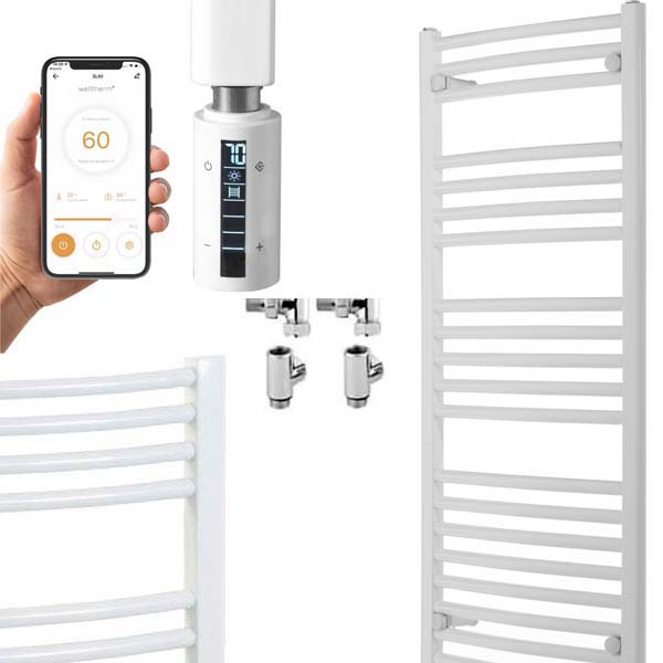 Bray Curved White | Dual Fuel Towel Rail with Thermostat, Timer + WiFi Control Best Quality & Price, Energy Saving / Economic To Run Buy Online From Adax SolAire UK Shop