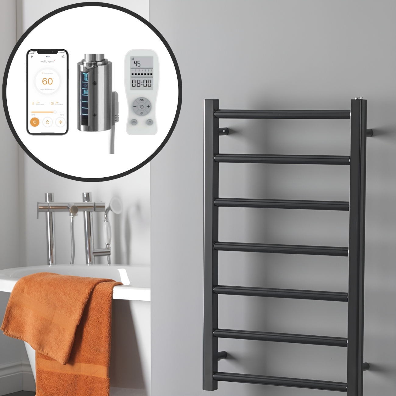 Alpine Anthracite | Smart Electric Towel Rail with Thermostat, Timer + WiFi Control Best Quality & Price, Energy Saving / Economic To Run Buy Online From Adax SolAire UK Shop 2