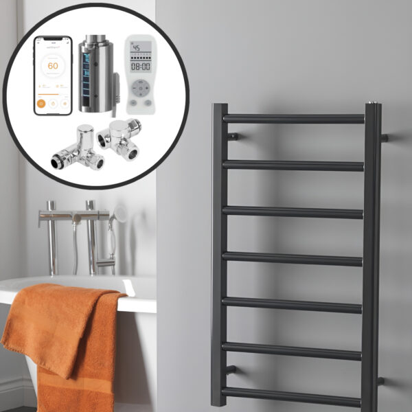 Alpine Anthracite | Dual Fuel Towel Rail with Thermostat, Timer + WiFi Control Best Quality & Price, Energy Saving / Economic To Run Buy Online From Adax SolAire UK Shop 3