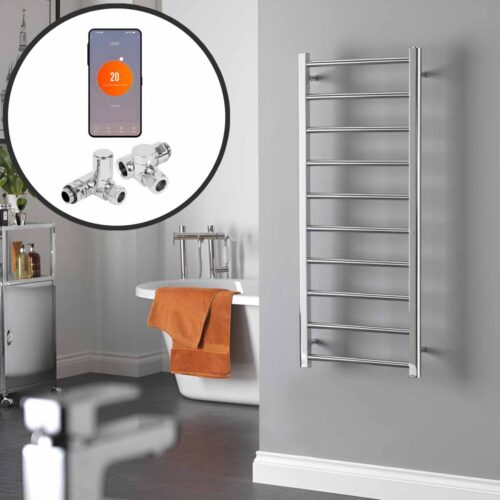 Alpine Chrome | Dual Fuel Towel Rail with Thermostat, Timer + WiFi Control Best Quality & Price, Energy Saving / Economic To Run Buy Online From Adax SolAire UK Shop