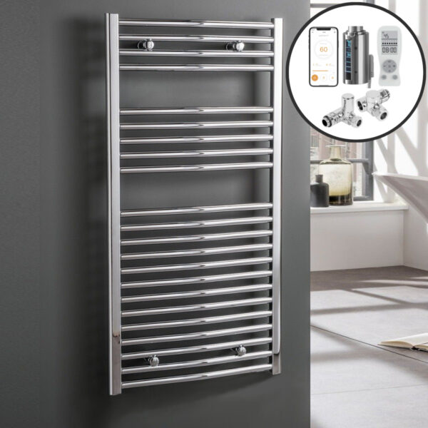 Bray Curved Chrome | Dual Fuel Towel Rail with Thermostat, Timer + WiFi Control Best Quality & Price, Energy Saving / Economic To Run Buy Online From Adax SolAire UK Shop 4