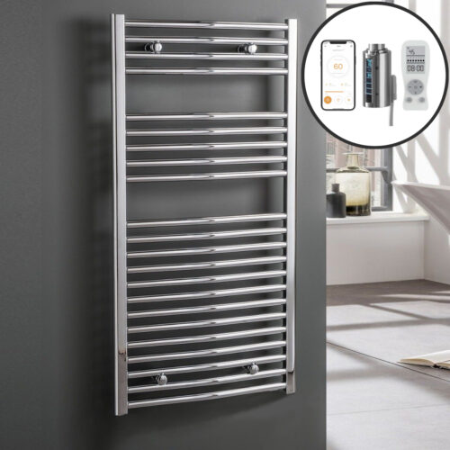 Bray Curved Chrome | Smart Electric Towel Rail with Thermostat, Timer + WiFi Control Best Quality & Price, Energy Saving / Economic To Run Buy Online From Adax SolAire UK Shop