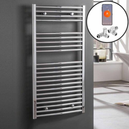 Bray Curved Chrome | Dual Fuel Towel Rail with Thermostat, Timer + WiFi Control Best Quality & Price, Energy Saving / Economic To Run Buy Online From Adax SolAire UK Shop