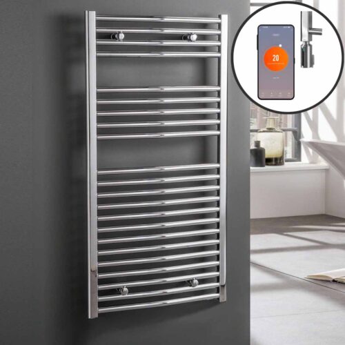 Bray Curved Chrome | Smart Electric Towel Rail with Thermostat, Timer + WiFi Control Best Quality & Price, Energy Saving / Economic To Run Buy Online From Adax SolAire UK Shop