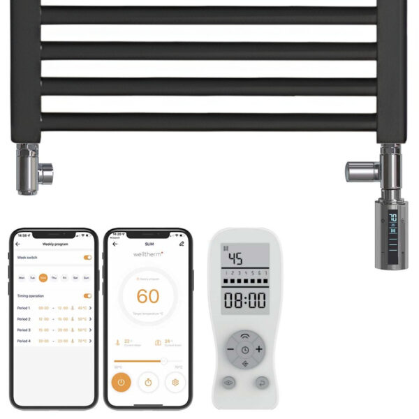 Bray Black | Dual Fuel Towel Rail with Thermostat, Timer + WiFi Control Best Quality & Price, Energy Saving / Economic To Run Buy Online From Adax SolAire UK Shop 5