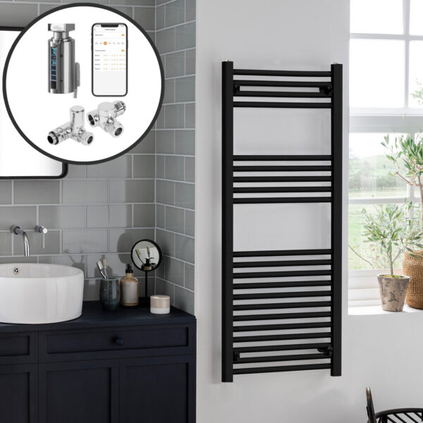 Bray Black | Dual Fuel Towel Rail with Thermostat, Timer + WiFi Control Best Quality & Price, Energy Saving / Economic To Run Buy Online From Adax SolAire UK Shop 15