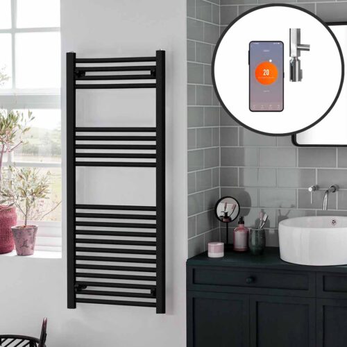 Bray Straight Black | Smart Electric Towel Rail with Thermostat, Timer + WiFi Control Best Quality & Price, Energy Saving / Economic To Run Buy Online From Adax SolAire UK Shop