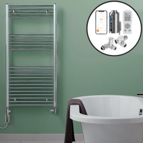 Bray Straight Chrome | Dual Fuel Towel Rail with Thermostat, Timer + WiFi Control Best Quality & Price, Energy Saving / Economic To Run Buy Online From Adax SolAire UK Shop