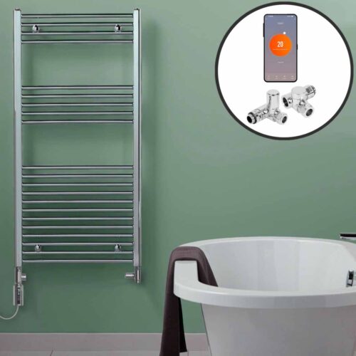 Bray Straight Chrome | Dual Fuel Towel Rail with Thermostat, Timer + WiFi Control Best Quality & Price, Energy Saving / Economic To Run Buy Online From Adax SolAire UK Shop