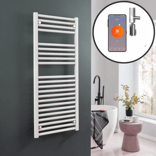 Bray Straight White | Smart Electric Towel Rail with Thermostat, Timer + WiFi Control Best Quality & Price, Energy Saving / Economic To Run Buy Online From Adax SolAire UK Shop