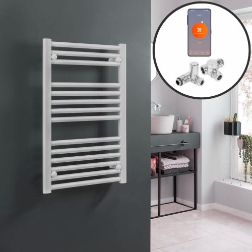 Bray Straight White | Dual Fuel Towel Rail with Thermostat, Timer + WiFi Control Best Quality & Price, Energy Saving / Economic To Run Buy Online From Adax SolAire UK Shop