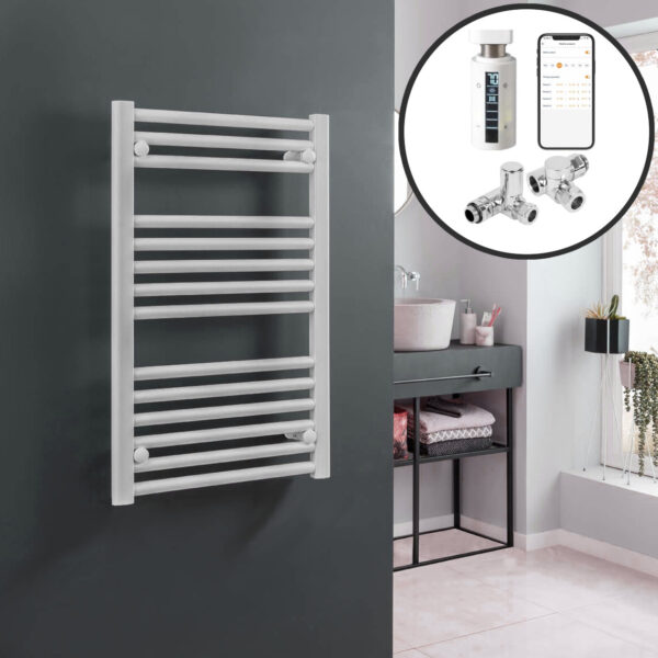 Bray Straight White | Dual Fuel Towel Rail with Thermostat, Timer + WiFi Control Best Quality & Price, Energy Saving / Economic To Run Buy Online From Adax SolAire UK Shop 4