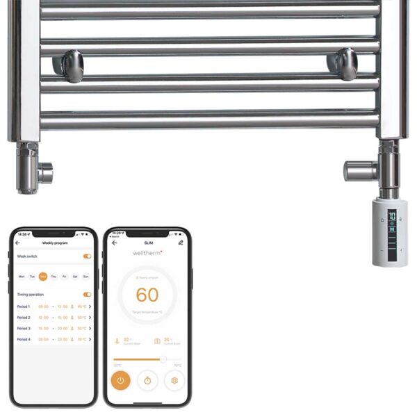 Bray Straight White | Dual Fuel Towel Rail with Thermostat, Timer + WiFi Control Best Quality & Price, Energy Saving / Economic To Run Buy Online From Adax SolAire UK Shop 21