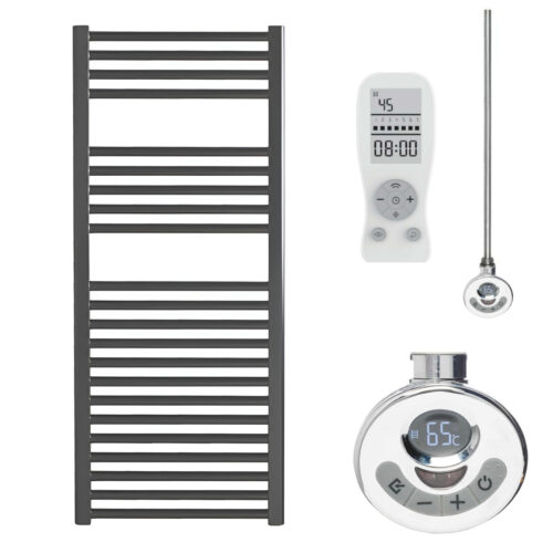 Bray Straight Anthracite Heated Towel Rail – Electric, Thermostat + Timer Best Quality & Price, Energy Saving / Economic To Run Buy Online From Adax SolAire UK Shop