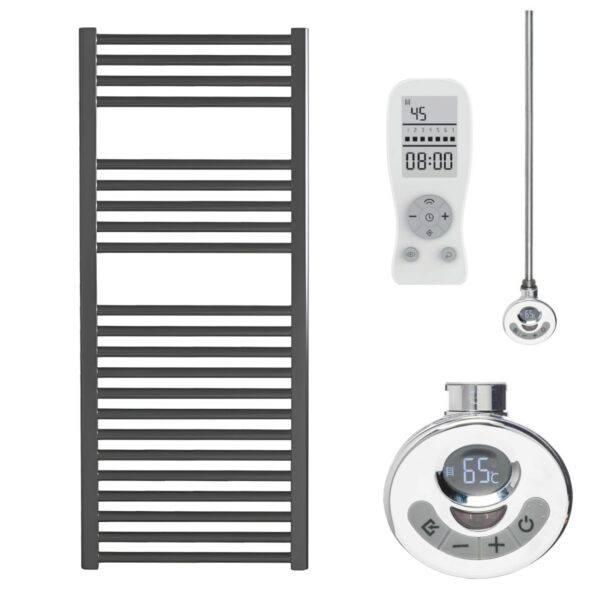 Bray Straight Anthracite Heated Towel Rail – Electric, Thermostat + Timer Best Quality & Price, Energy Saving / Economic To Run Buy Online From Adax SolAire UK Shop 2