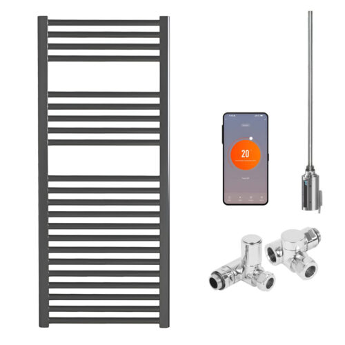 Bray Dual Fuel Wifi Heated Towel Rail + Thermostat, Timer, Straight Anthracite Best Quality & Price, Energy Saving / Economic To Run Buy Online From Adax SolAire UK Shop