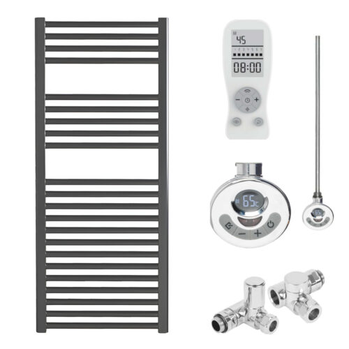 Bray Straight Anthracite Heated Towel Rail Radiator – Dual Fuel, Thermostat + Timer Best Quality & Price, Energy Saving / Economic To Run Buy Online From Adax SolAire UK Shop